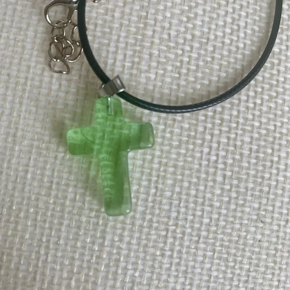 Translucent Green Cross Pendant Necklace - Picture 12 of 12